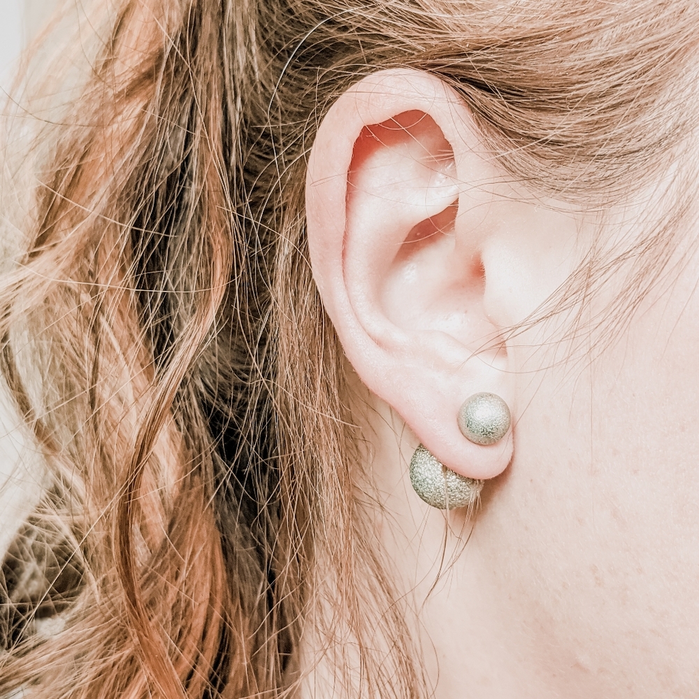Textured Double Ball Stud Front Back Earrings